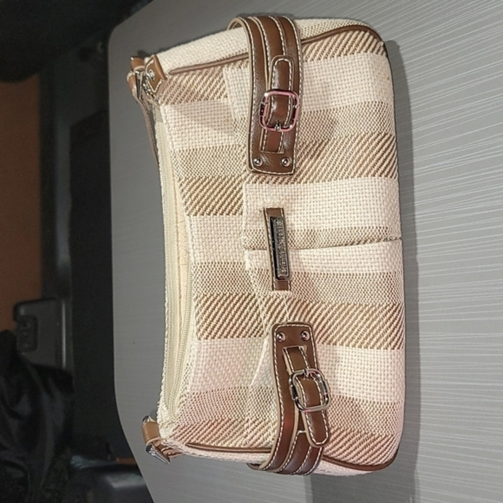 Etienne Aigner Shoulder/Handbag Medium Size. Natural Linen & Feux Leather. Good+